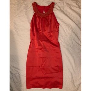 B. Darlin Juniors Satin Dress with Faux Necklace